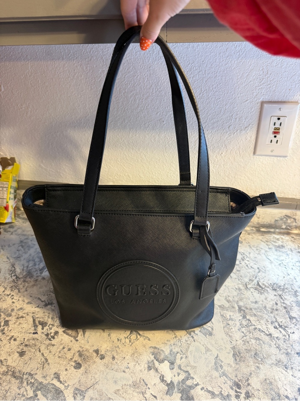 GUESS Black Embossed Logo Tote Bag